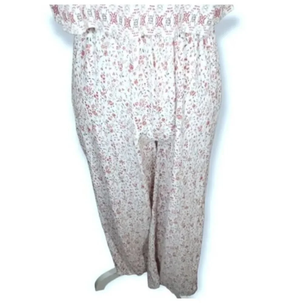 JAPNA GRAY & MAUVE FLORAL SMOCKED JUMPSUIT SZ.XS EUC.